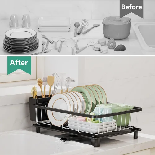 Vista 6 de Hiviweer Escurridor de Platos – Escurridor de Platos que Ahorra Espacio, Escurridores de Platos para Encimera de Cocina con Bandeja de Goteo