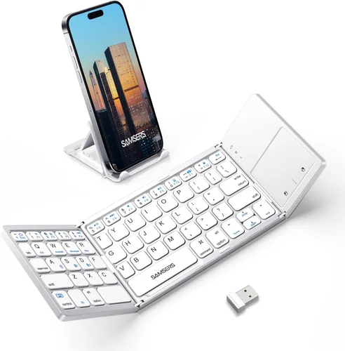 Vista 11 de Samsers Teclado Bluetooth plegable con panel táctil, teclado inalámbrico portátil con soporte, teclado plegable de bolsillo ultra delgado recargable