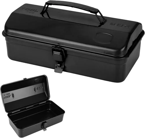 JMIATRY 12Inch Black Small Tool Box Metal Mini Tool Box with Locking Latch