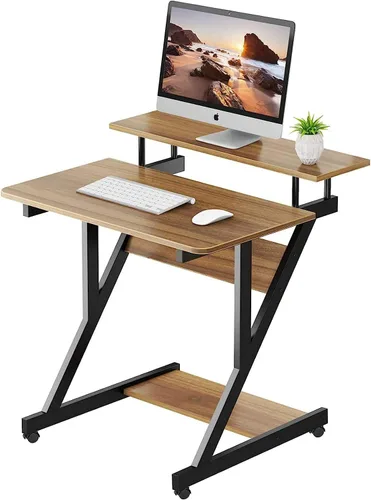 Vista 11 de Dripex Escritorio de computadora para espacios pequeños, escritorio pequeño de 27.5 pulgadas, escritorio compacto de 3 niveles con estante