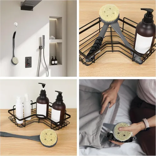 Vista 6 de Cepillo de espalda de mango largo para ducha, cepillo de baño de 20.5 pulgadas, cepillo de cuerpo de ducha con mango curvado para personas mayores
