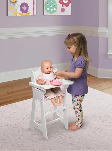 Vista 7 de Badger Basket Silla alta de muñeca de juguete con accesorios y kit de personalización para muñecas de 18 pulgadas - BlancoRosaChevron