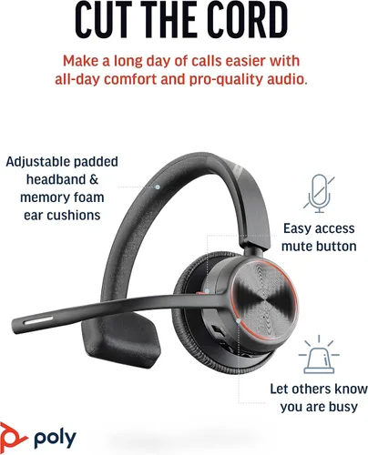 Vista 2 de Poly Voyager 4310 UC Auriculares inalámbricos (Plantronics) – Auriculares Bluetooth de un solo oído con micrófono de cancelación de ruido – Conecta