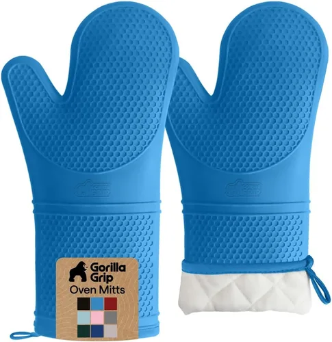 Vista 41 de GORILLA GRIP Guantes de horno de silicona suave sin BPA, resistentes al calor e impermeables, guantes de seguridad para cocinar, forro de algodón