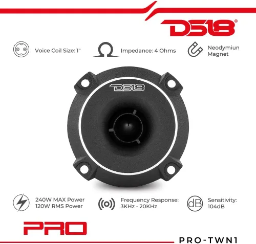 Vista 2 de DS18 Audio PROTWN1 PRO 1" Titanio NEO Slim Bullet TW