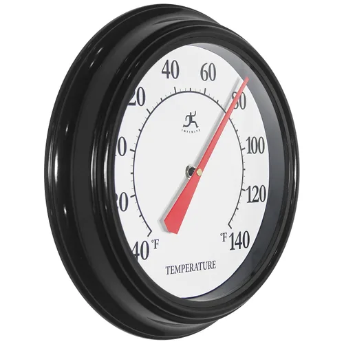 Vista 2 de Infinity Instruments Termómetro tradicional clásico básico de 12 pulgadas, no requiere batería, higrómetro integrado para interiores y exteriores