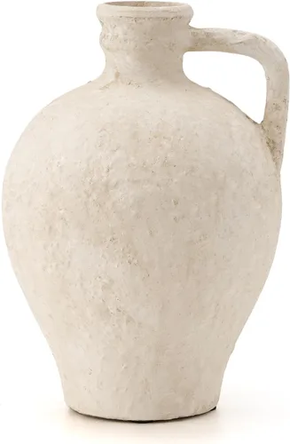 Vista 8 de LUKA Jarrón de cerámica rústico estilo granja, jarrón de terracota de 8.25 pulgadas con asa, jarrones de maceta de arcilla neutra jarrón decorativo