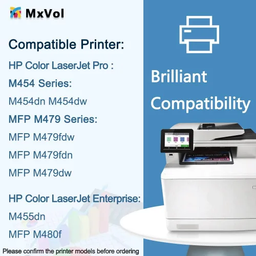 Vista 4 de MxVol Paquete de 4 cartuchos de tóner 414A, chip patentado, repuesto compatible para impresoras HP 414A W2020A 414X W2020X, funciona con HP