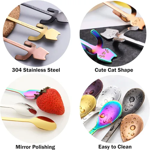 Vista 4 de Juego de cucharas de té y café, de acero inoxidable, mini cucharaditas para mezclar bebidas de postre (multicolor)