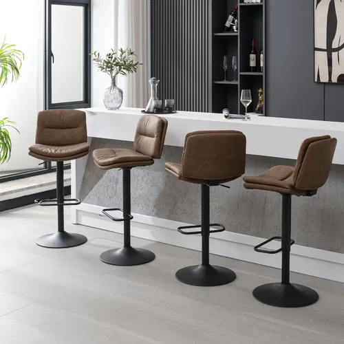 Vista 40 de Juego de 3 taburetes de bar giratorios tapizados de doble capa con respaldo, taburete de bar ajustable de 24 a 32 pulgadas, taburetes de bar de piel