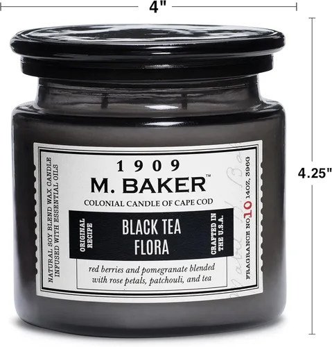 Vista 5 de Colonial Candle Vela perfumada en tarro de Té Negro Flora Vela de cera de mezcla de soja natural de 2 mechas para el hogar Vela relajante