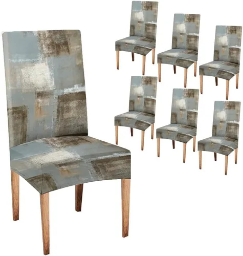 Vista 29 de TOMWISH Fundas para Sillas De Comedor 4, Fundas para sillas de comedor, pintura de arte abstracto, funda extraíble elástica de elastano para silla