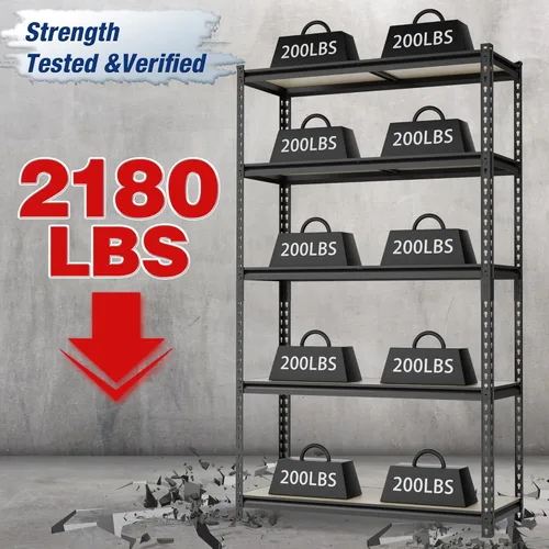 Vista 3 de WORKPRO Estantería de almacenamiento de 5 niveles, 72 pulgadas de alto, resistente, ajustable, para garaje, capacidad de 2180 libras, para sótano