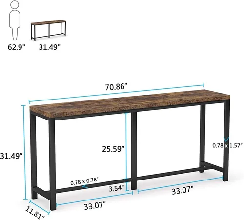 Vista 9 de Tribesigns - Mesa de consola extralarga de 70.9 pulgadas detrás del sofá, mesa de sofá de fácil montaje para espacios pequeños de sala de estar