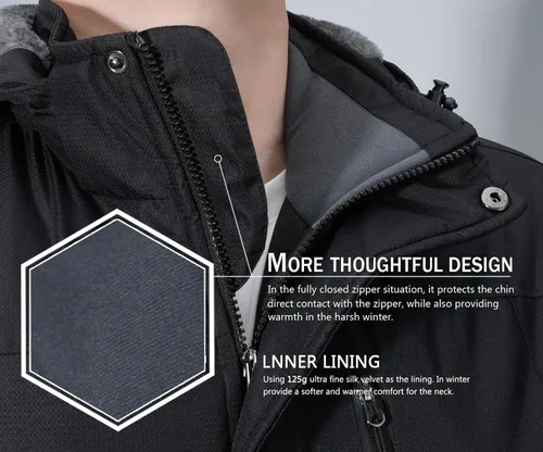 Vista 4 de SPOSULEI Chaquetas de esquí para hombre con aro de snowboard impermeable forro polar abrigos resistentes al viento impermeable invierno impermeable