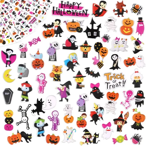 Vista 7 de Calcomanías de Halloween hinchadas para niños pequeños, hojas de calcomanías de espuma 3D autoadhesivas, pequeñas mini calcomanías de Halloween