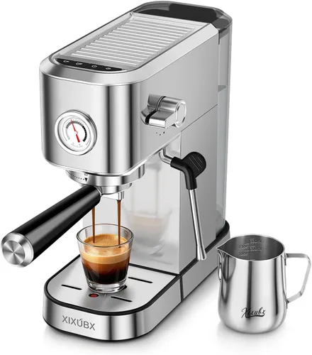 XIXUBX Máquina de café expreso con espumador de leche para capuchino y café Plateado