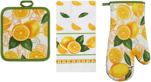 Vista 16 de Juego de ropa de cocina estampada Coffee Time de 3 piezas, 1 toalla de algodón, 1 agarradera, 1 guante de horno con lazo para colgar, material 100%