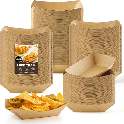 Vista 10 de ZORRITA Bandejas pequeñas de papel de 1 libra – Paquete de 100 botes desechables para alimentos, soportes de comida de papel kraft marrón