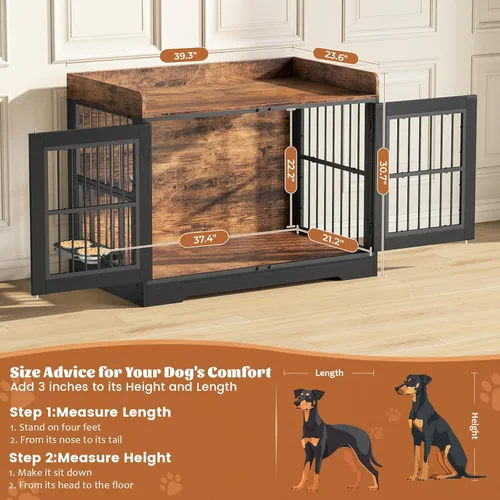 Vista 2 de VOPEAK Mueble rústico para jaula de perros de 40 pulgadas, jaula resistente con bandejas extraíbles para perros pequeños y medianos, jaula