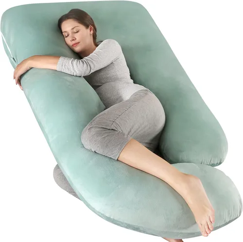 Vista 10 de Almohada de embarazo de cuerpo completo en forma de U para dormir, almohada de maternidad de 57 pulgadas con funda extraíble, soporte para espalda
