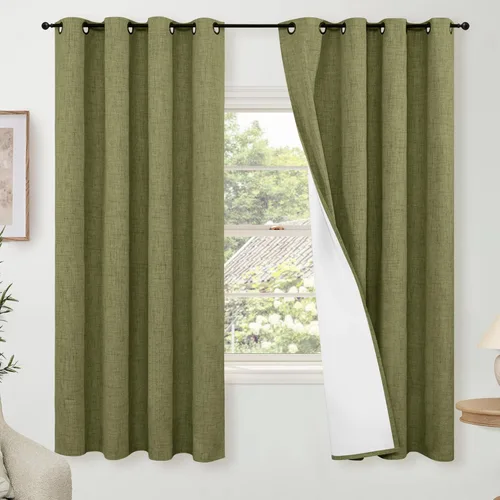 Vista 22 de Cortinas Opacas de Lino Azul Bebé para Guardería de 40 Pulgadas de Largo, 2 Paneles, Cortinas Cortas con Aislamiento Térmico Boho de Bloqueo Total