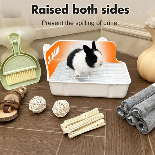 Vista 3 de RUBYHOME Caja de arena para conejos Caja de arena para conejitos Entrenador de orinal para conejillo de indias Rincón de cama Bandeja de orinal