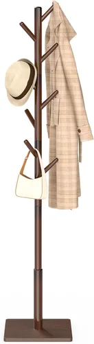 Vista 9 de Perchero de pie con base cuadrada estable para ropa, sombreros, usado en dormitorio, oficina y entrada, árbol para abrigos resistente y de fácil
