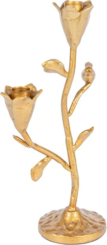Vista 9 de Creative Co-Op Candelabro de hierro fundido forjado a mano con flores y pájaro, dorado