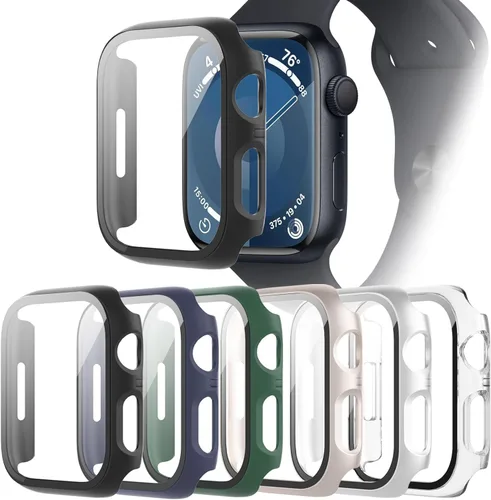 Vista 10 de Paquete de 6 fundas compatibles con Apple Watch Serie 9 8 7 de 41mm con protector de pantalla de vidrio templado, QCKANLJ cubierta protectora