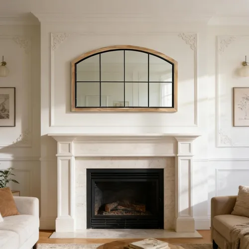 Vista 3 de Espejo de ventana de madera de arco, espejo de pared de granja de 48 x 30