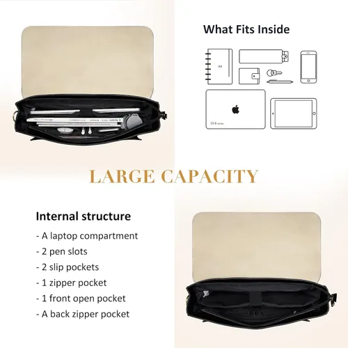 Vista 4 de ECOSUSI Bolsa de mensajero de cuero vegano para mujer, maletín de moda, bolso de mano para computadora