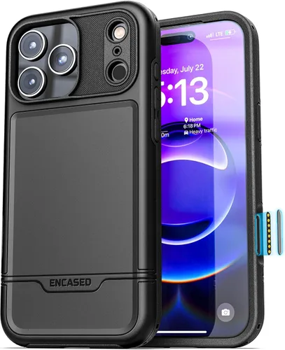 Vista 14 de ENCASED Funda a prueba de golpes compatible con iPhone 14, funda ultra protectora resistente para teléfono, serie Rebel (negro)