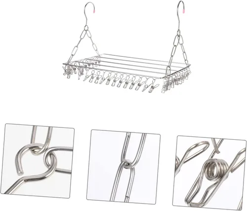 Vista 6 de Perchas de secado con múltiples clips, perchero para colgar ropa para balcón, estante para colgar ropa sucia, estante de secado de ropa