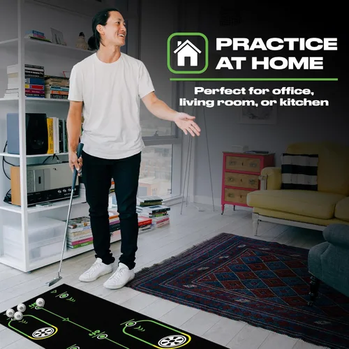 Vista 6 de Back 2 Basics Tapete de Putting de Golf de 10 pies - Green de Putting Interior Premium, Putting de Golf Realista para Entrenamiento - Tapete
