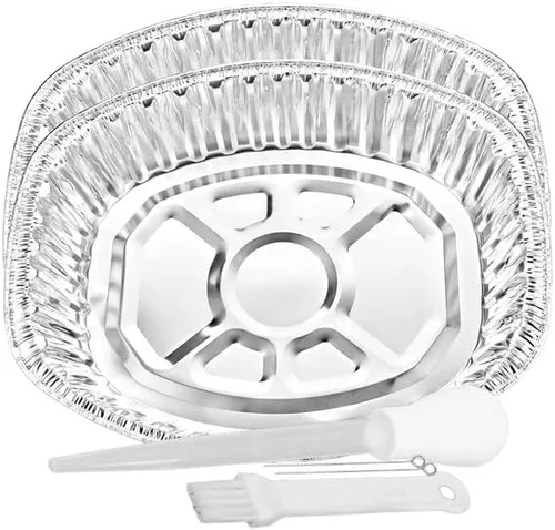 Vista 17 de Sartenes de aluminio extra grandes desechables y duraderos para pavos, forma ovalada para pollo, carne, pechuga, asado, horneado, reciclable junto