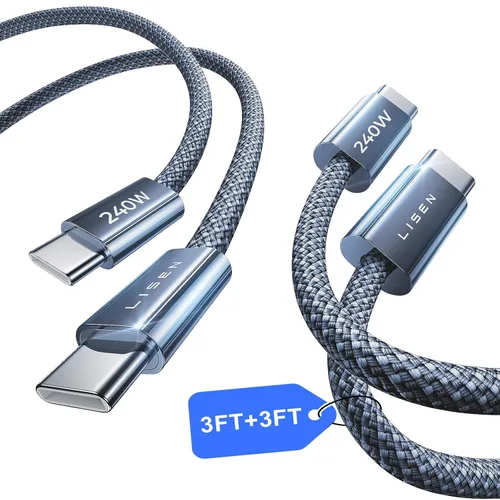 Vista 20 de LISEN Cable USB C corto de 240 W, cable USB C a USB C para iPhone 17, 16, 15 Pro Max, iPad, MacBook Pro, Samsung S25, 1.6 pies/paquete de 2