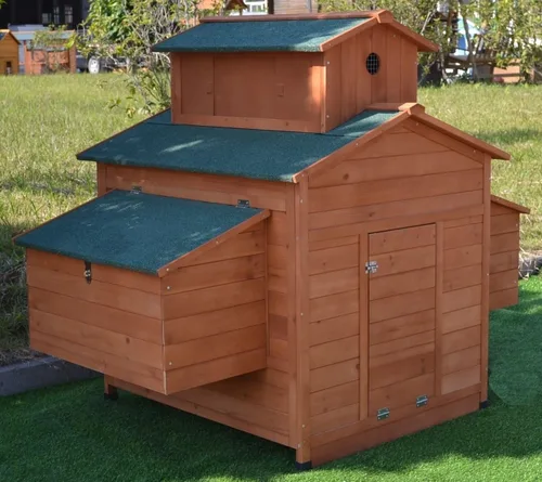 Vista 4 de Deluxe Gallinero de madera grande para gallinas, 6-10 pollos con 6 cajas de anidado