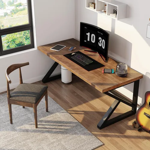 Escritorio de madera maciza para computadora de 55 pulgadas, escritorio grande de oficina para el hogar, escritorio simple moderno largo, escritorio