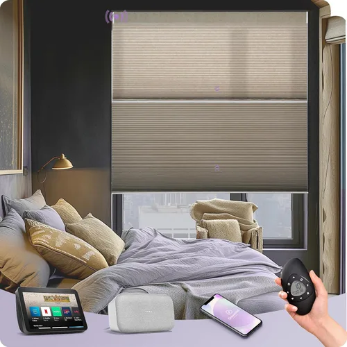 Vista 8 de Graywind Persianas celulares motorizadas con control remoto, persianas inteligentes de panal compatibles con Alexa y Google Home, oscurecimiento