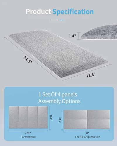 Vista 7 de Cabecero Art3d tapizado de altura ajustable para cama doble Queen King Size en blanco, negro y gris