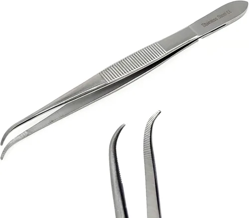 Pinzas quirúrgicas de micro precisión con puntas dentadas, pinzas de laboratorio de acero inoxidable, puntas curvadas de punta fuerte, 6 pulgadas,
