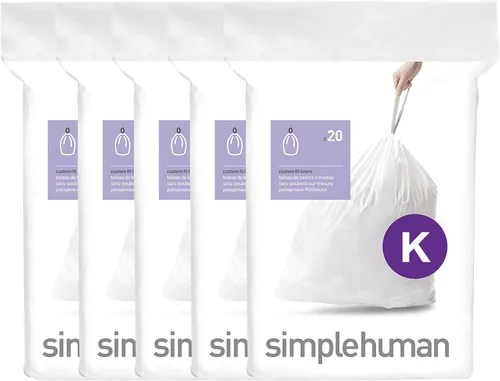 simplehuman Code K - Paquete de 100 unidades, dispensador, bolsas de basura con cordón, 35-45 litros/9-12 galones, color blanco