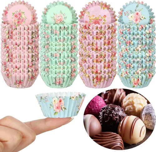 Sunnyray 600 forros florales de mini cupcakes para hornear, acuarela, flores, pequeños forros de cupcakes, envoltorios de papel de hornear para