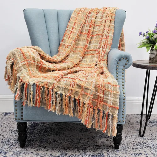 Manta de punto de felpilla multicolor, suave, acogedora, esponjosa, reversible, bohemia a cuadros con borlas para sofá, silla, cama, sala de estar,