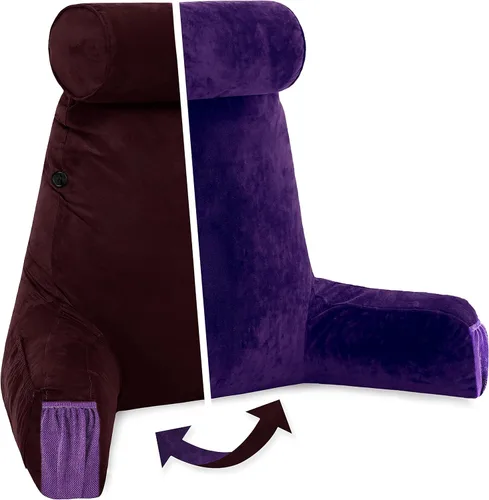 Vista 59 de Husband Pillow Backrest with Arms - Adult Reading Pillow with Shredded Memory Foam, Ultra-Comfy Removable Microplush Cover & Detachable Neck Roll