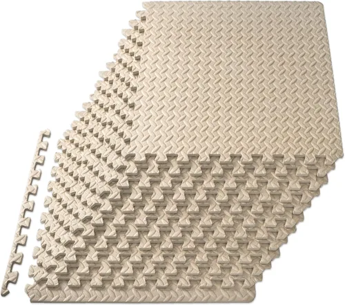 Vista 12 de ProsourceFit - Tapete de ejercicio tipo rompecabezas de ½ pulgada, losetas de espuma EVA entrelazadas para gimnasio en casa, para niños, crema, 24 x