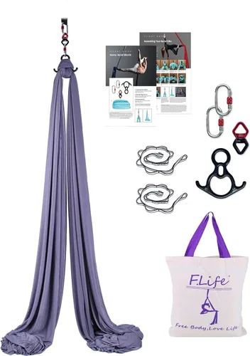 Vista 8 de F.Life Hamaca de yoga de seda aérea, kit de hardware duradero de 10 yardas