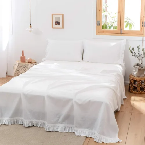 Vista 22 de BISELINA Sábana de Lino Francés Sábana Plana Solamente 55% Lino Europeo 45% Algodón Estilo Básico Color Sólido Suave Transpirable Estilo Granja Gris