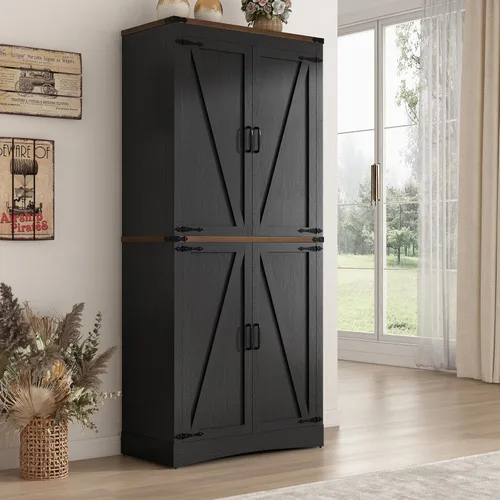 Hlivelood Despensa de cocina de 71 pulgadas de alto, armario de almacenamiento de granja con estantes ajustables, tubo de acero que soporta carga,